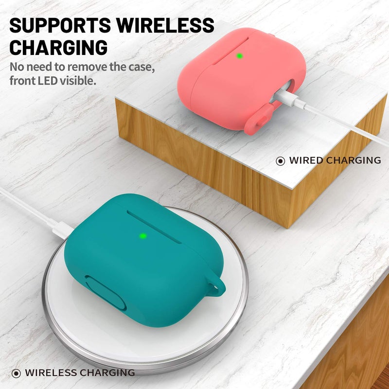 ATUAT for AirPods Pro 1st/2nd Generation Case Cover, Protective Silicone Skin Accessories with Keychain for Women Men for Apple AirPods Pro 2019/2022 Charging Case,Front LED Visible-Teal/Emerald Green - Image 3